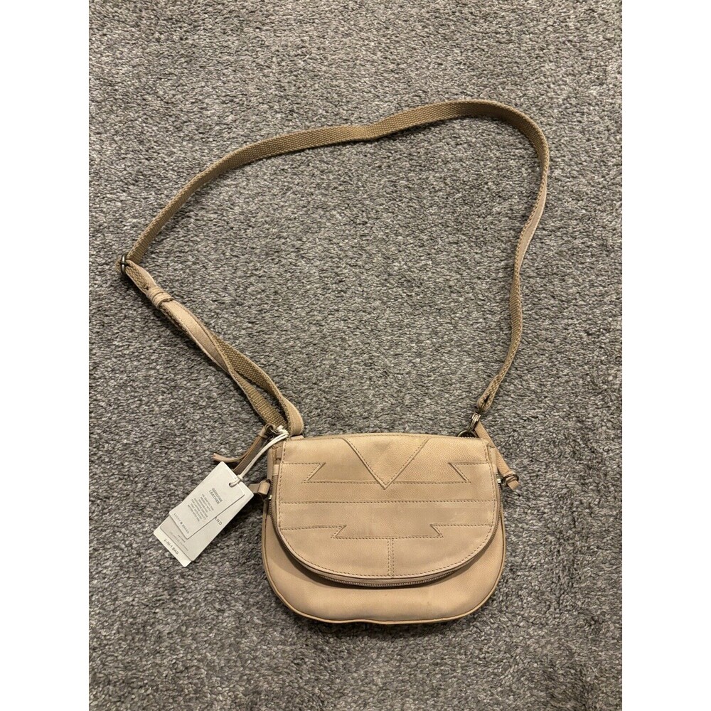 Lucky Brand Leather Crossbody Bag Purse tan Shoulder Handbag flap Travertine New